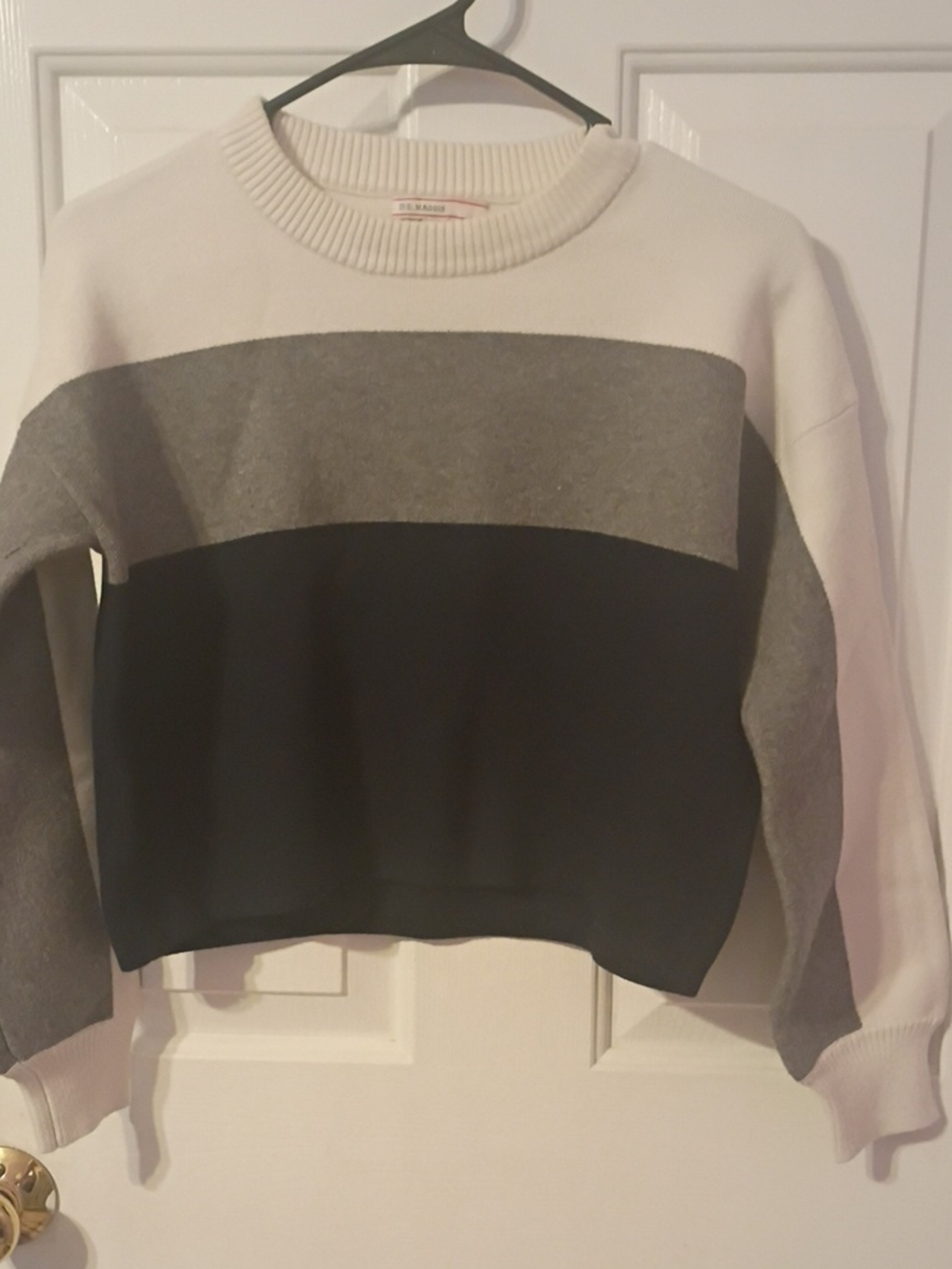 M.S. Maggie Colorblock Crewneck Sweater - White, Gray & Black